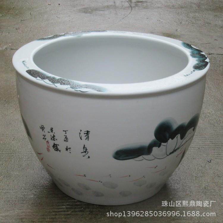 陶瓷鱼缸 手绘荷花大号栽花缸 园林移栽花盆家居装饰陶瓷摆件缸