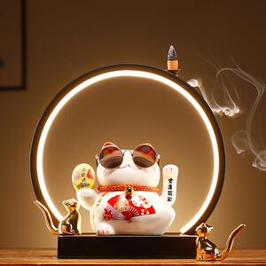 厅招财ku1455猫摆件摇手LED灯圈发财猫店铺生款意兴礼隆送礼品客