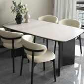 轻小户型客厅实木寂组合长方形饭桌椅高端奢餐桌家用侘板岩风法式