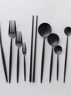 304不锈钢餐具，叉子，刀子，勺子，黑色餐具