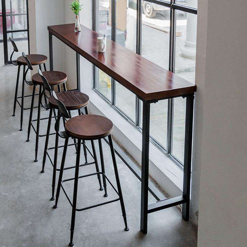 美式实木靠墙吧台桌loft奶茶店快餐店休闲酒吧桌甜品店复古闲谈桌