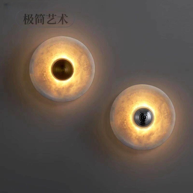 北欧后现代过道走廊卧室床头背景墙充电款免布线天然雪花云石壁灯
