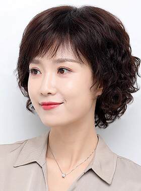 正品假发女短老发全头套式中年妈短妈发假短发真发卷发全真发假发