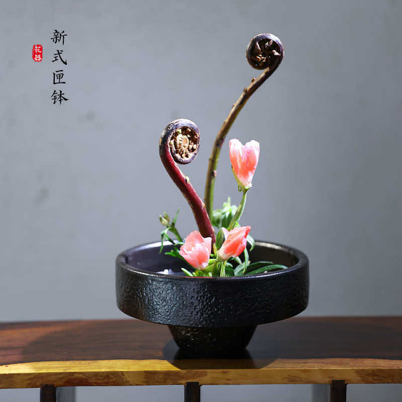 高脚小花器禅意中式日式插花器皿茶席复古陶瓷桌面摆件剑山插花器,家居饰品,花瓶,淘宝优惠券,粉丝福利购,淘宝优惠卷