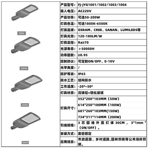 LED50W100W150W200W路灯头高光效0-10V调光户外防水道路照明灯头