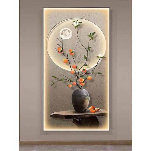 led带灯入户玄关画感应灯画高端入户正对门茶室挂画轻奢发光灯画