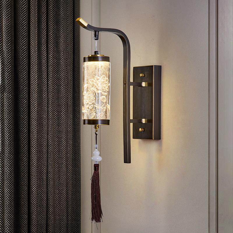 新中式全铜壁灯中国风客厅背景墙灯酒店走道灯具别墅主卧室床头灯