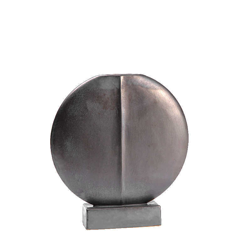 新款侘寂风陶瓷花瓶 样板间复古做旧日式摆件 黑色圆扁形花器简约,特色手工艺,其他特色工艺品,淘宝优惠券,粉丝福利购,淘宝优惠卷