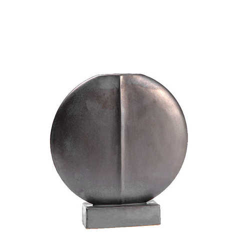 器做样板间花瓶陶瓷简约 日式摆件 新款旧圆侘复古风黑色花寂扁形