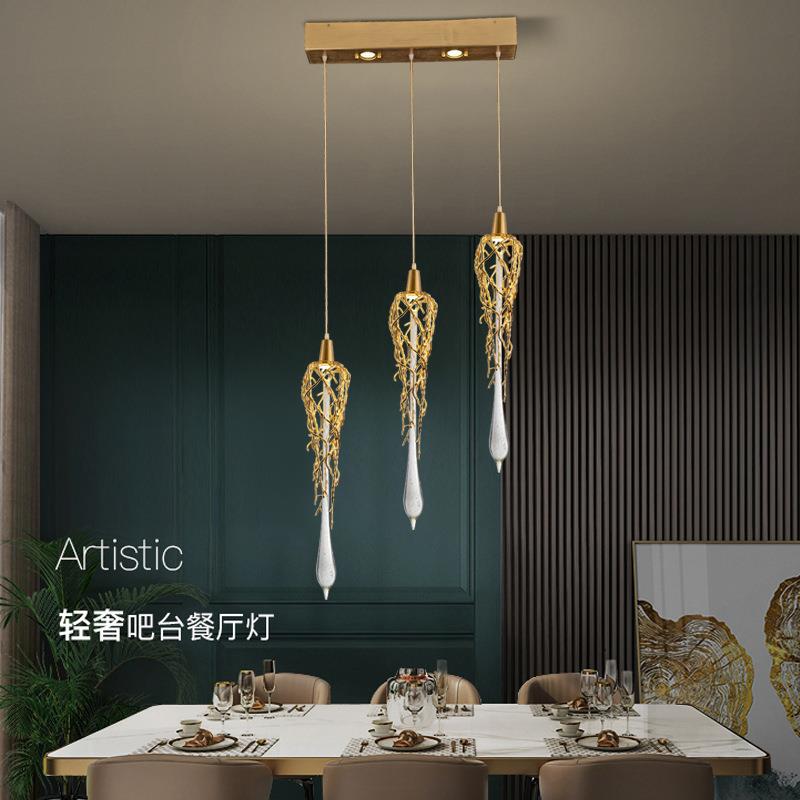 奢复式梯吊轻灯楼led现代简约创意808别墅餐厅客厅全铝水后晶吊灯