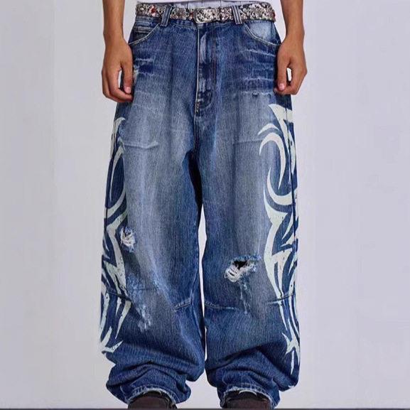 Oversized Pink Wide-Leg Distressed Jeans �C Unisex