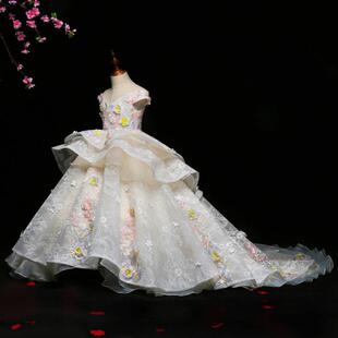 女童花仙子公主裙高端钢琴演出服儿童t台模特走秀拖尾晚礼服主持