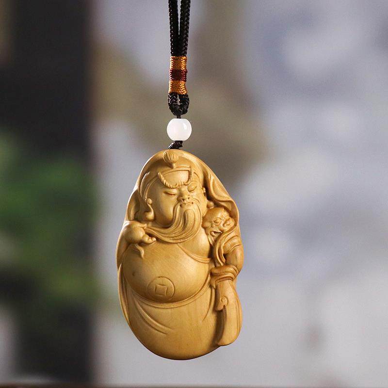 黄杨木雕武财神关公木质财手把件男士文玩新中式汽车挂件收藏品