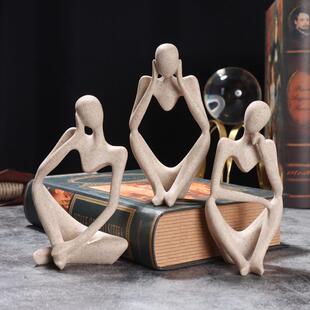 欧式抽象人物家居摆件小号砂岩迷您思考者左思右想玄关酒柜装饰品
