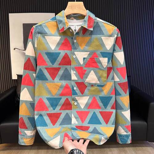 潮牌it Afternnaths~轻奢花色设计感长袖衬衫男宽松休闲百搭新款