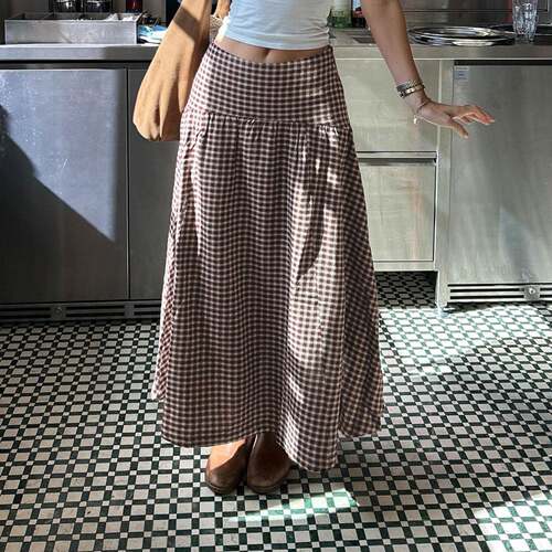Vintage Academical Style Classic Gingham Loose High Waist