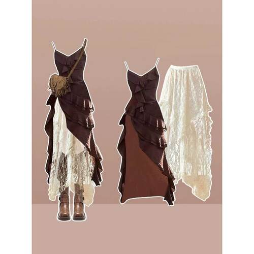 Womens Solid Asymmetrical Hem Frill Trim Sheer Lace Midi