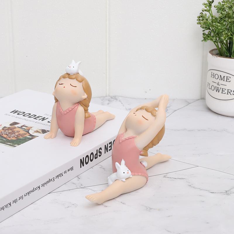 现代瑜伽女桌孩面树脂艺品小摆件工日创意可爱R4A8R0少女节礼物摆