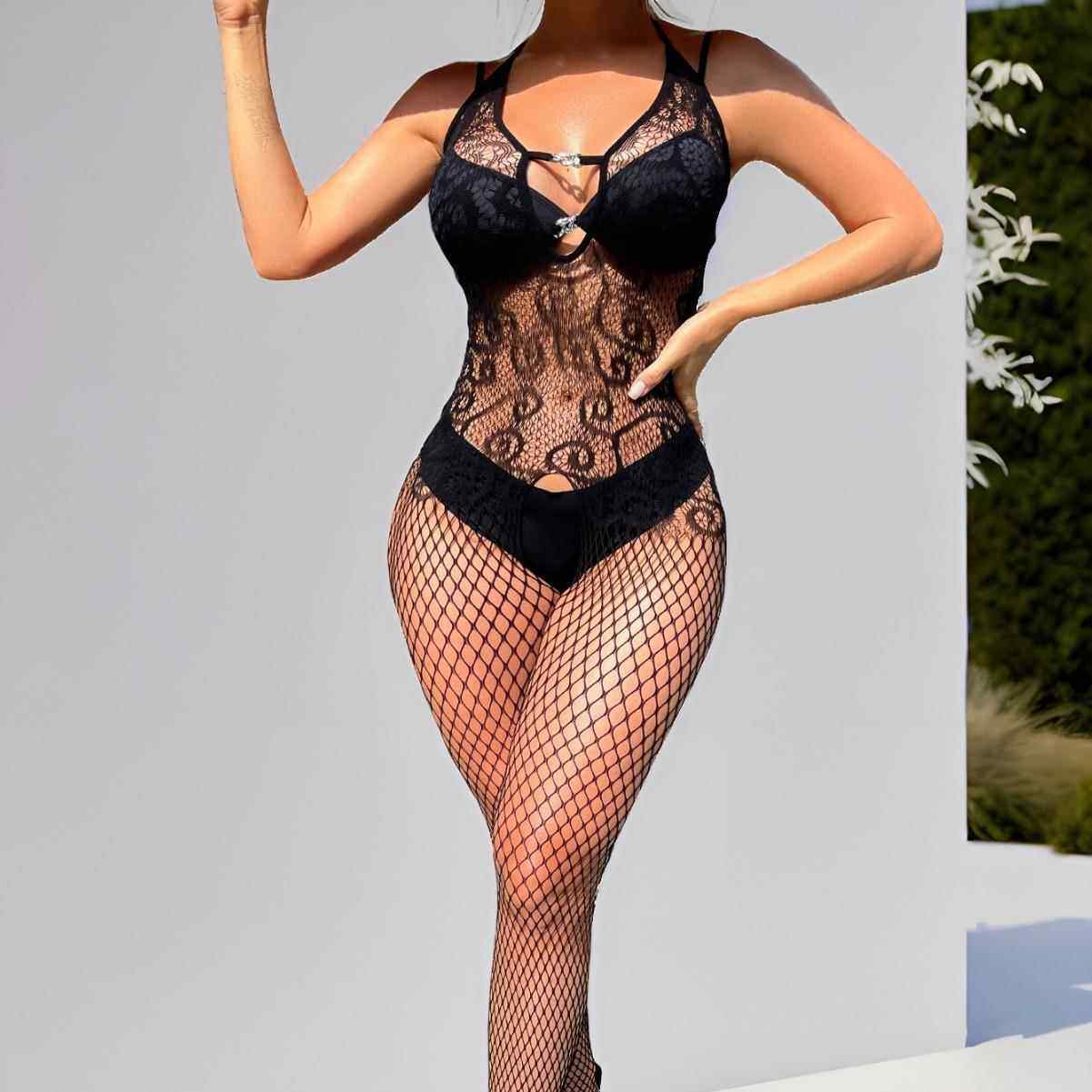 Net Sexy Pajamas Plus Size Backless Open Crotch Bodysuit