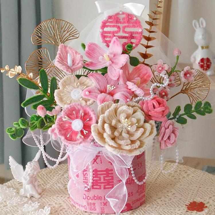 扭扭棒花束抱抱桶手工diy材料包编织玫瑰郁金花束情人节送女朋友