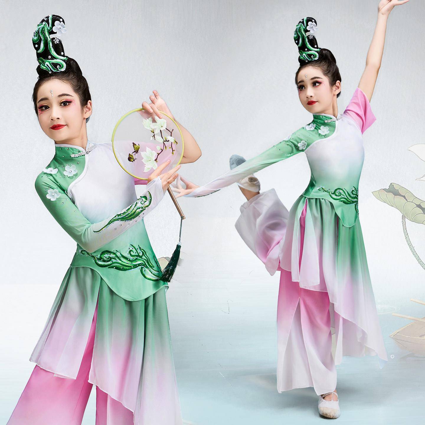 儿童古典舞演出服飘逸剧目春光同款中国风艺考胶州秧歌服扇子舞蹈