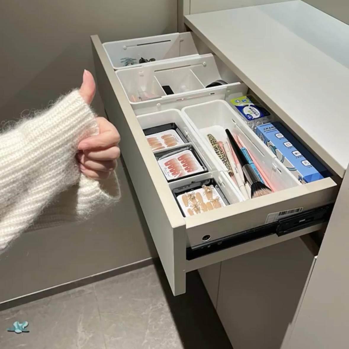 桌面化妆品可伸缩收纳盒梳妆台抽屉内置分格化妆刷整理盒子多功能