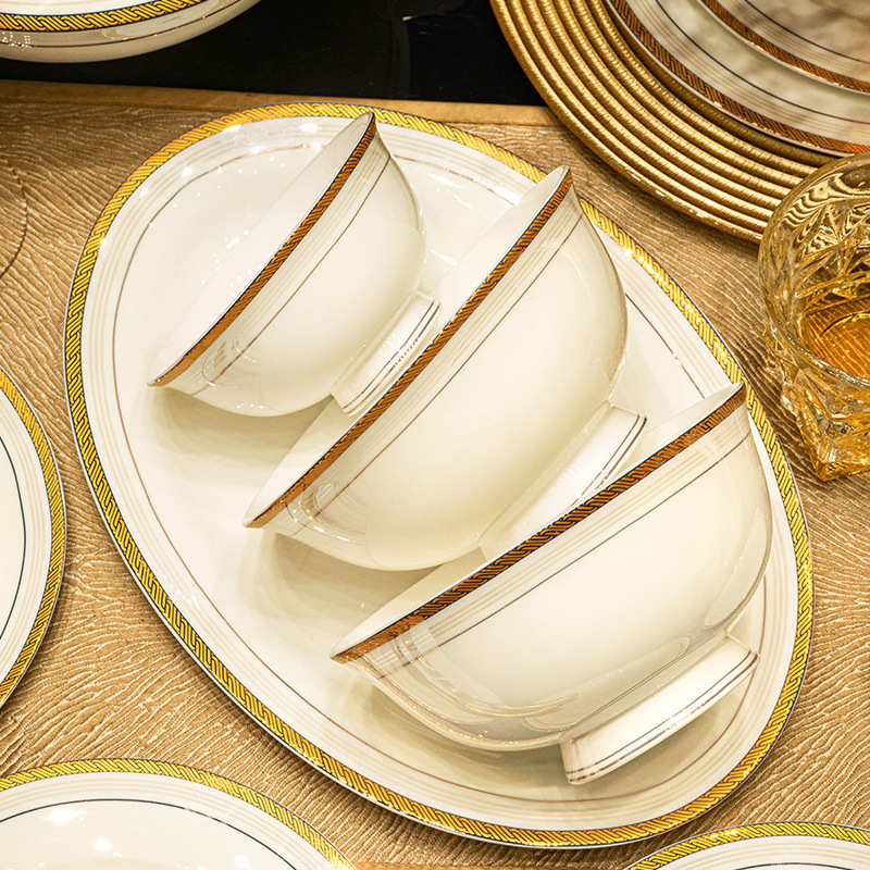 2024新款轻奢釉下碗碟套装乔迁家用高级餐具景德镇送礼陶瓷碗盘