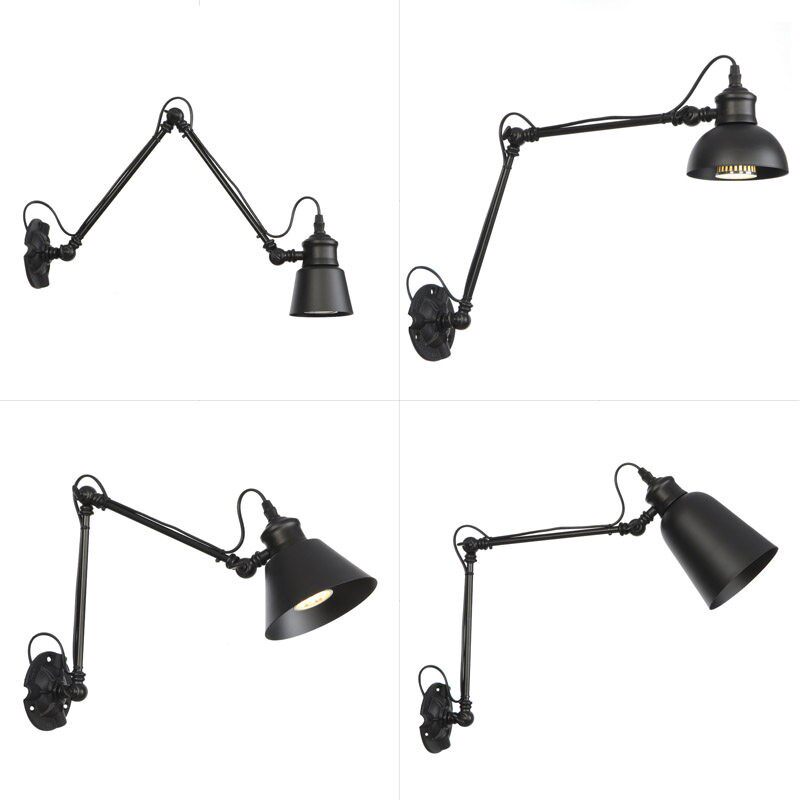 美式复古风格 可摺叠铁艺LED射灯 装饰餐桌牀头阅读摇杆亚黑壁灯
