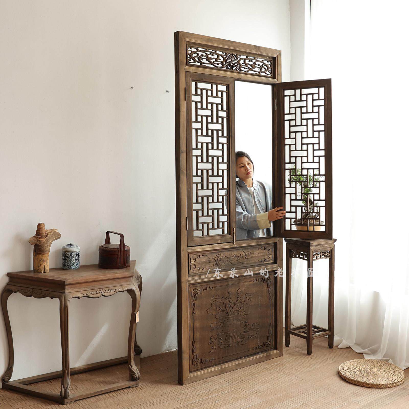 彷古门窗中式覆古做旧花格开 窗雕花屏风隔断背景墙装饰东阳木雕