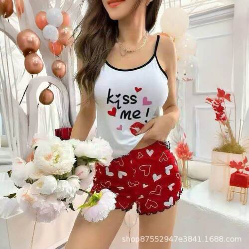 Two piece set women sexy home clothes with camisole pajamas
