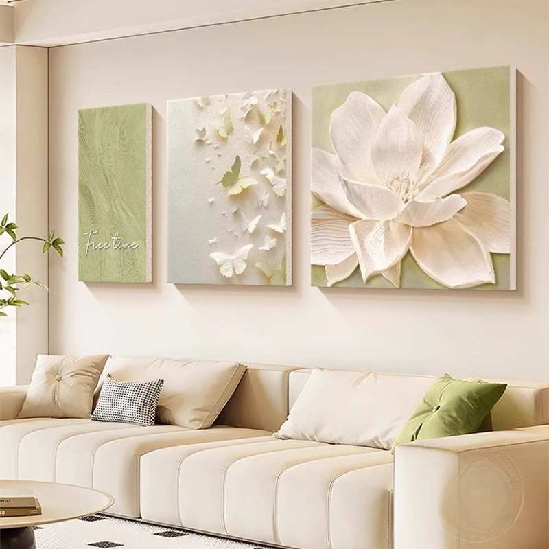 艺术新款装饰画沙发小众挂画客厅花卉感背景风画2024奶油墙壁高级图片