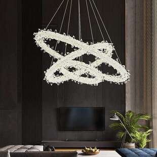 饰灯 现代创意轻奢LED圆环水晶吊灯北欧简约别墅样板房客厅餐厅装