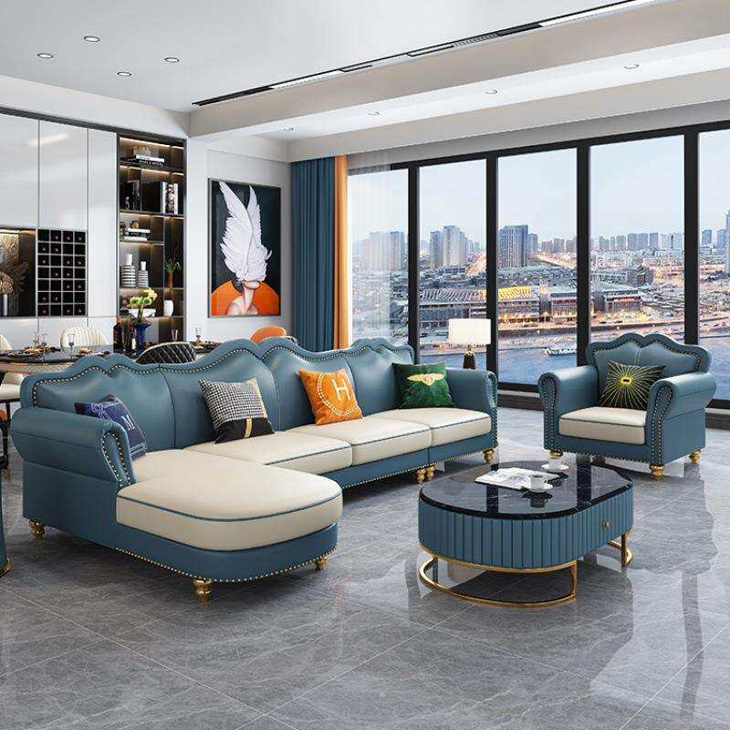 美式轻奢真皮沙发小户型客厅皮艺组合套装简约后现代转角贵妃家具