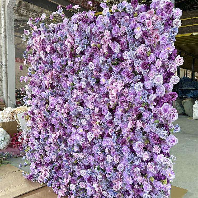 紫色系婚庆仿真花墙背景装饰婚礼布置假花橱窗展厅花墙布置