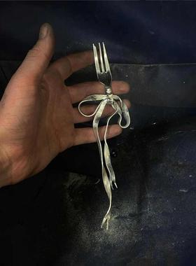 创意叉子金属蝴蝶结银色摆件饰品轻奢高级感送礼物