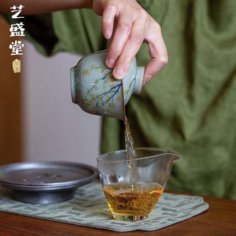 手绘盖碗釉下彩开片可养单碗陶瓷二才茶碗手工拉胚中式木香花系列