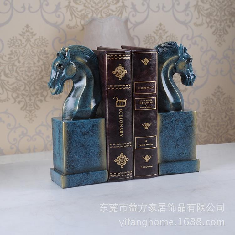 欧式树脂工艺品 创意摆件送礼 马头书靠书挡书立 书房样板房