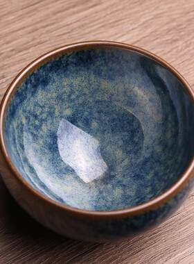 非遗大师李振贵冰川溶洞回蓝建盏主人杯茶杯茶盏全手工天目曜变