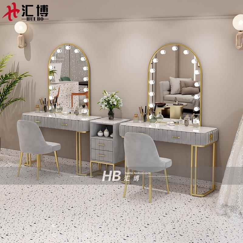 影楼专业化妆台带灯网红婚纱店彩妆美容院化妆师专用大理石梳妆桌