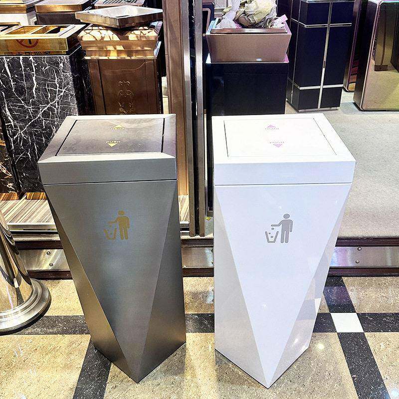 黑金白色垃圾桶商场酒店会所异形翻盖桶时尚新概念酒吧走道电梯口