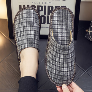 棉麻布艺春秋夏四季通用居家用男女情侣厚底木地板防滑家居凉拖鞋