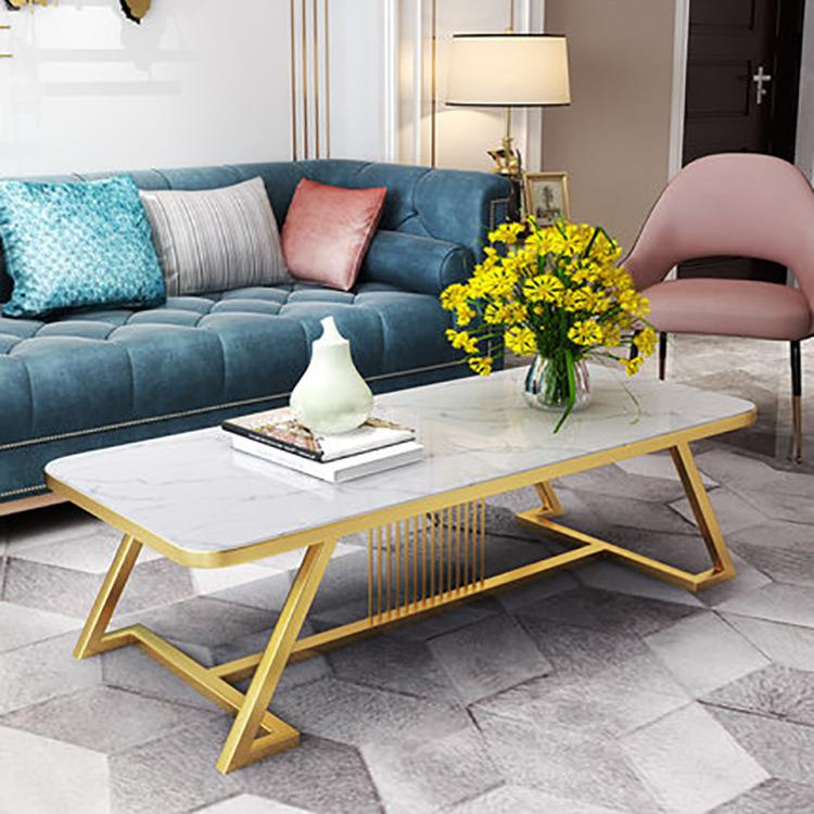 北欧客厅大理石茶几家用金色小户型铁艺办公小方桌会客泡茶小矮桌
