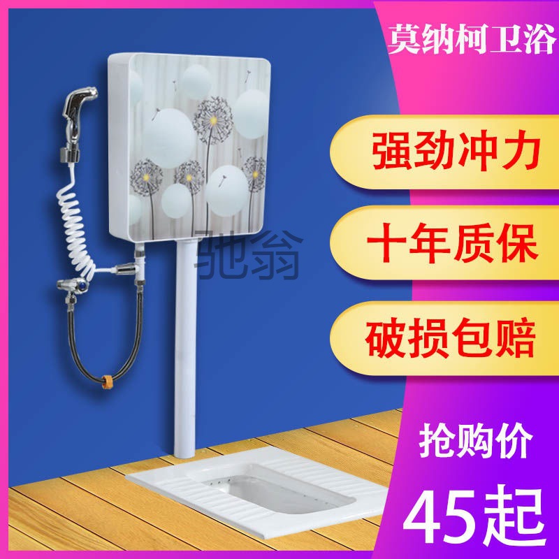 钍莫纳柯家用大尺寸蹲便器水箱套装陶瓷整套蹲坑蹲厕式便池防臭