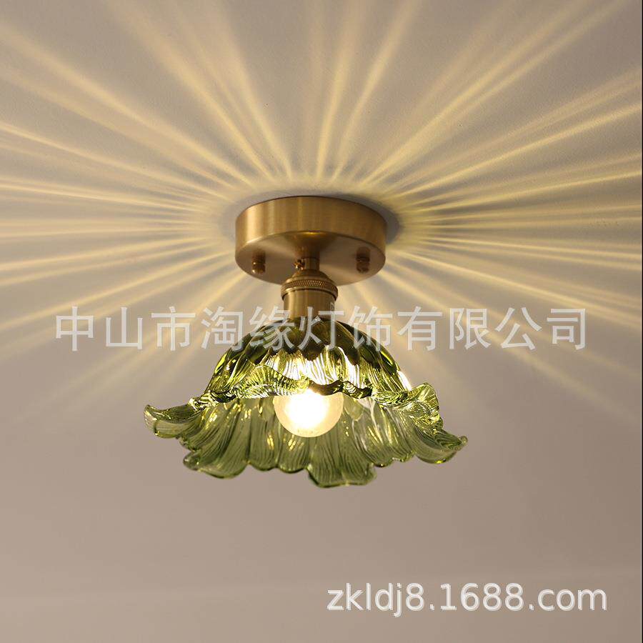 黄铜条纹花朵过道灯餐厅走廊阳台灯楼梯衣帽间入户玄关玻璃吸顶灯