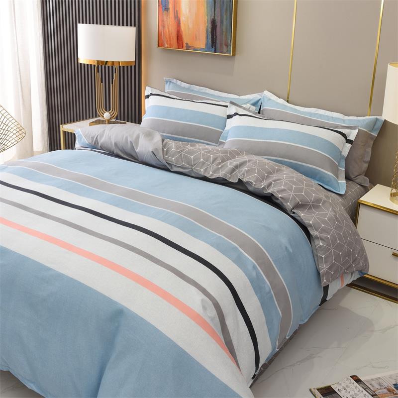 高档四棉件套纯棉全磨毛加厚条纹简约床款被套1.8M2米男单秋士冬