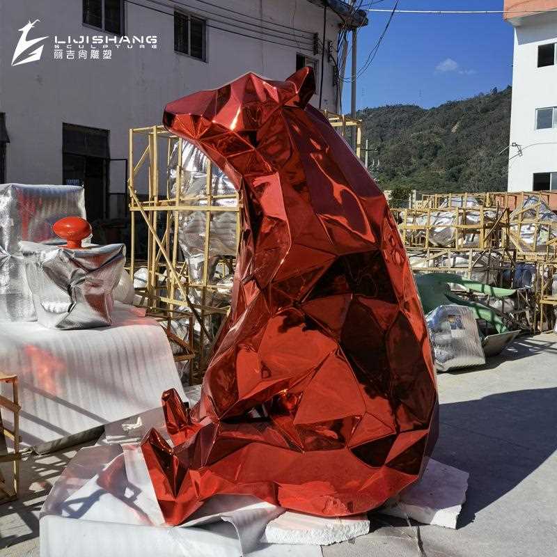 大型玻璃钢北极熊雕塑 酒店商场美陈电镀切面熊雕塑 玻璃钢雕塑