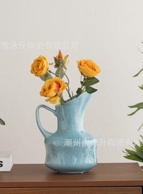 古法陶瓷花瓶高级FS14717感田园画风民宿水培中插花瓶客式厅桌油