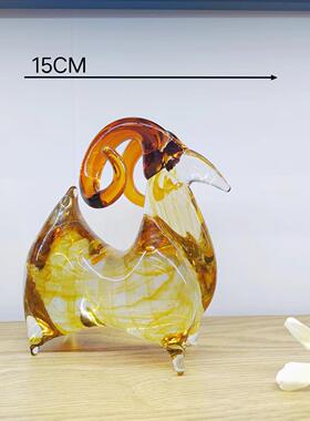 轻奢高档琉璃家居摆设创意玻璃羊生肖动物领头羊客厅书房装饰工艺