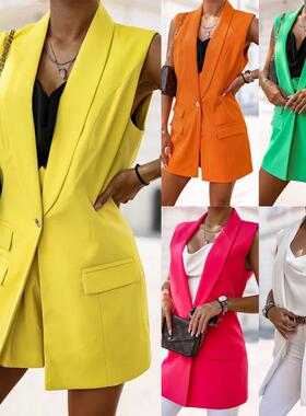 Women's sleeveless suit collar jacket vest