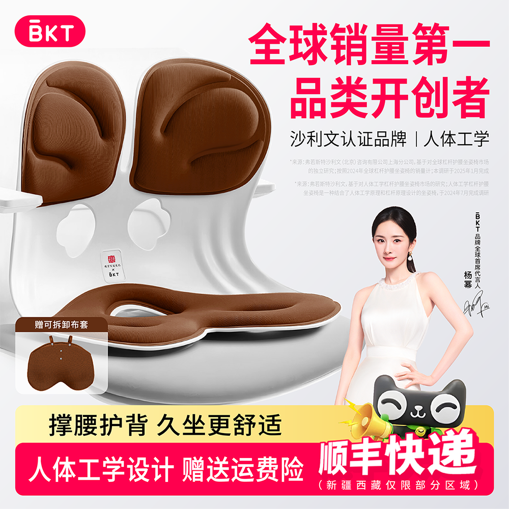 BKT护腰坐垫人体工学护腰坐姿椅加大版腰靠垫办公学习久坐